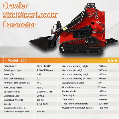 MS360 13.5HP,730Kg Mini Stand On Skid Steer Track Loader