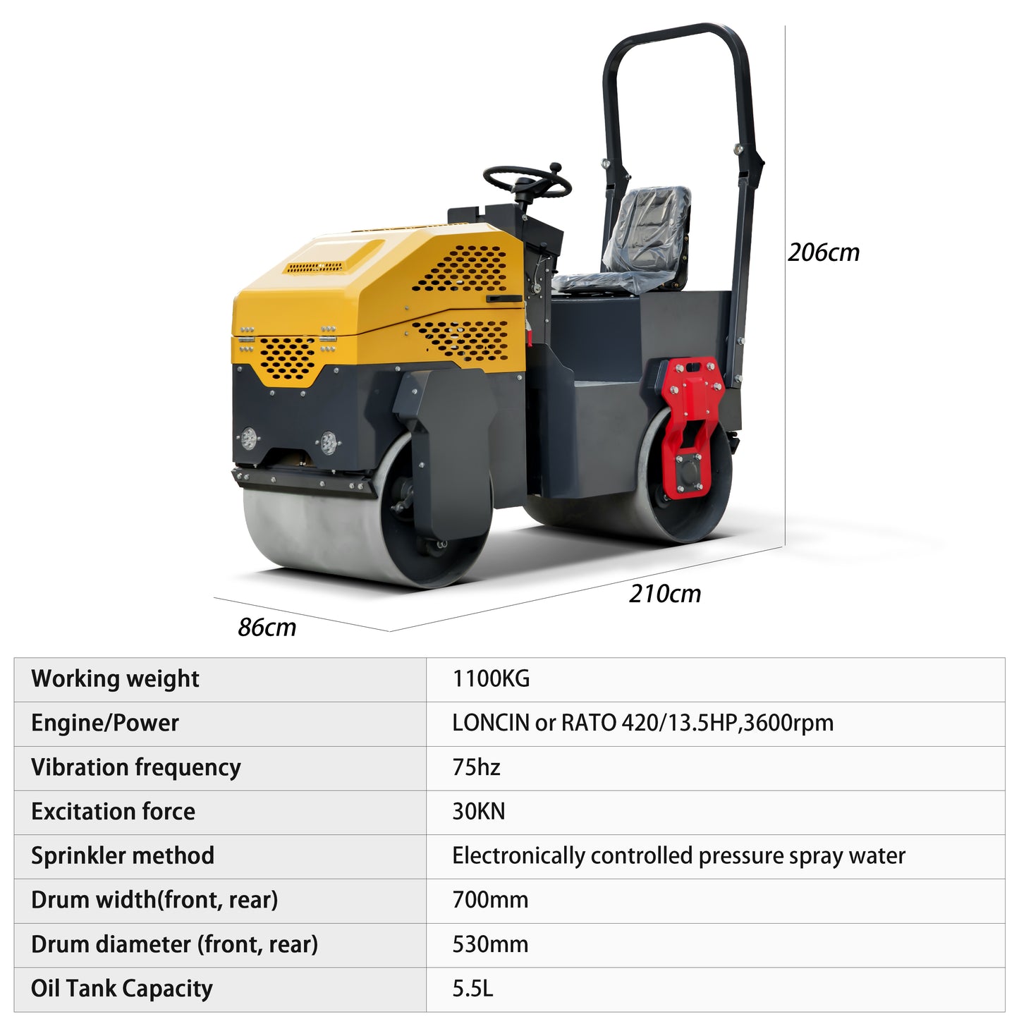 MS1000 Rato Engine 1.0 ton Fully Hydraulic Road Roller, Hydraulic Vibrating, Double Steel Wheel