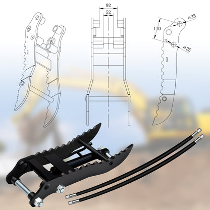 MMS Hydraulic Thumb Clip For Mini Excavators Attachments Metal Grab Clip Thumb with 2 Hydraulic Cylinder for Small Digger up to 2 tons