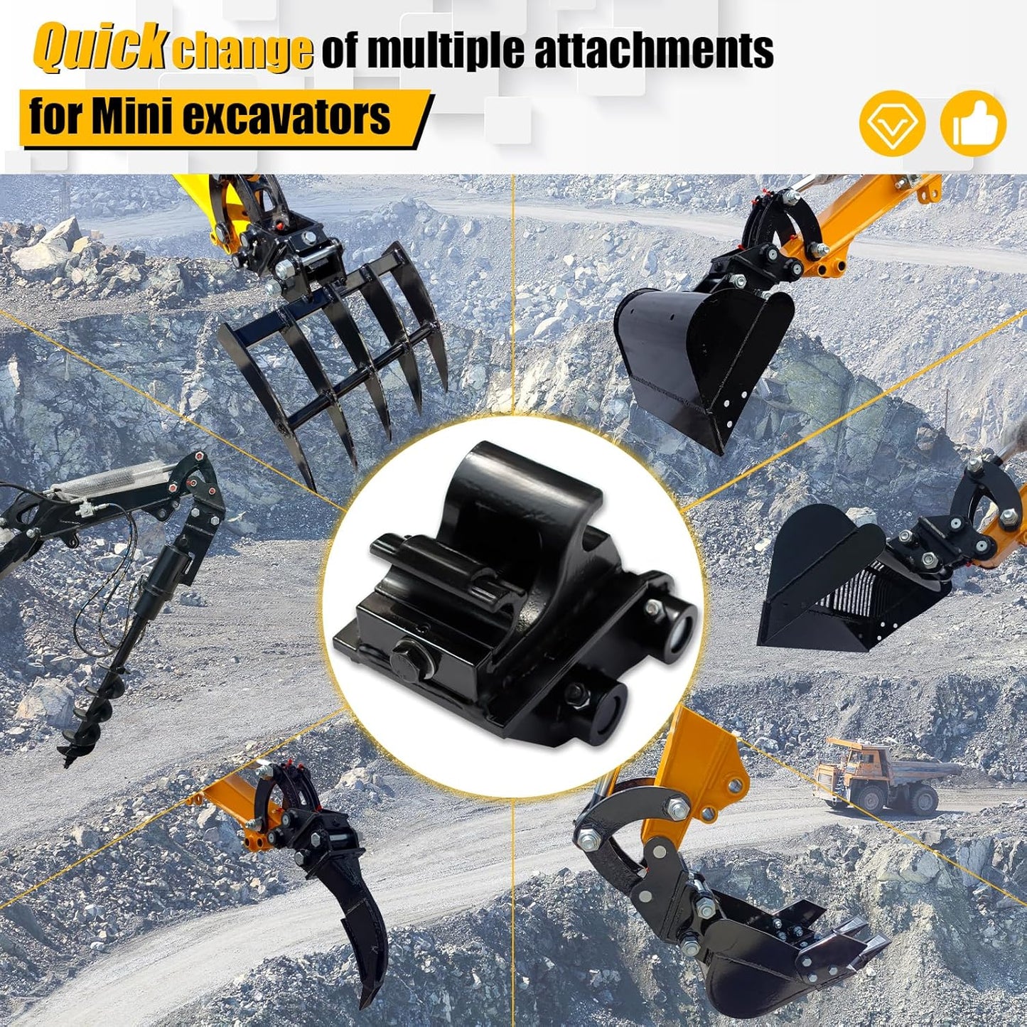 MMS Mechanical Quick Hitch Attachment for Mini Excavator Digger