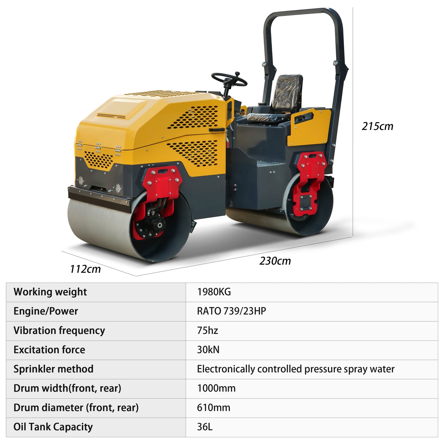 MS2000 Rato Engine 2.0 ton Fully Hydraulic Road Roller, Hydraulic Vibrating, Double Steel Wheel