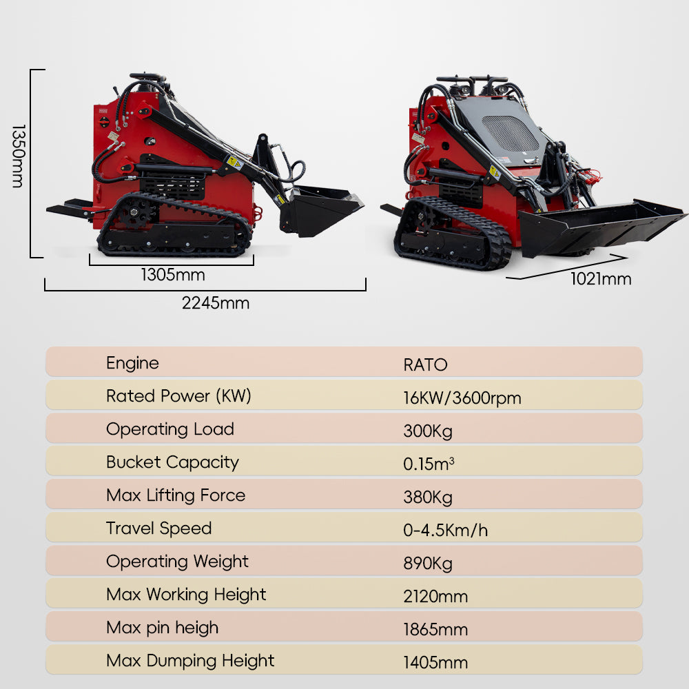 MS380T 22 HP, 890 Kg Mini Stand On Skid Steer Track Loader