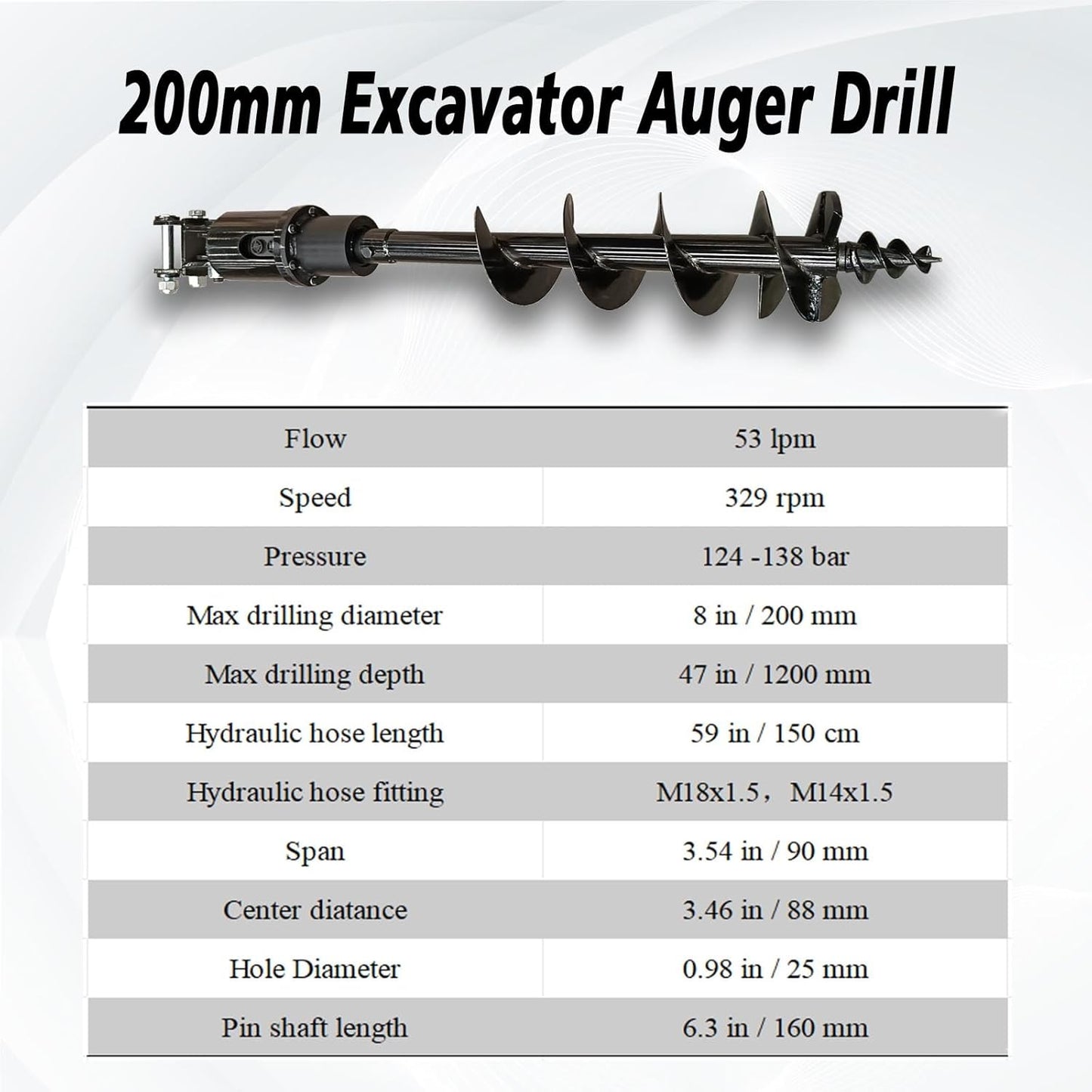 MMS 200mm/300mm Auger Hydraulic Driven Suitable for Drilling and Digging Holes with 0.8-2 Tons Mini Excavators