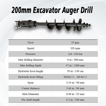 MMS 200mm/300mm Auger Hydraulic Driven Suitable for Drilling and Digging Holes with 0.8-2 Tons Mini Excavators